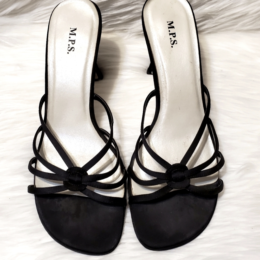 M.P.S. Black Strappy Open Heels, Size 8.5